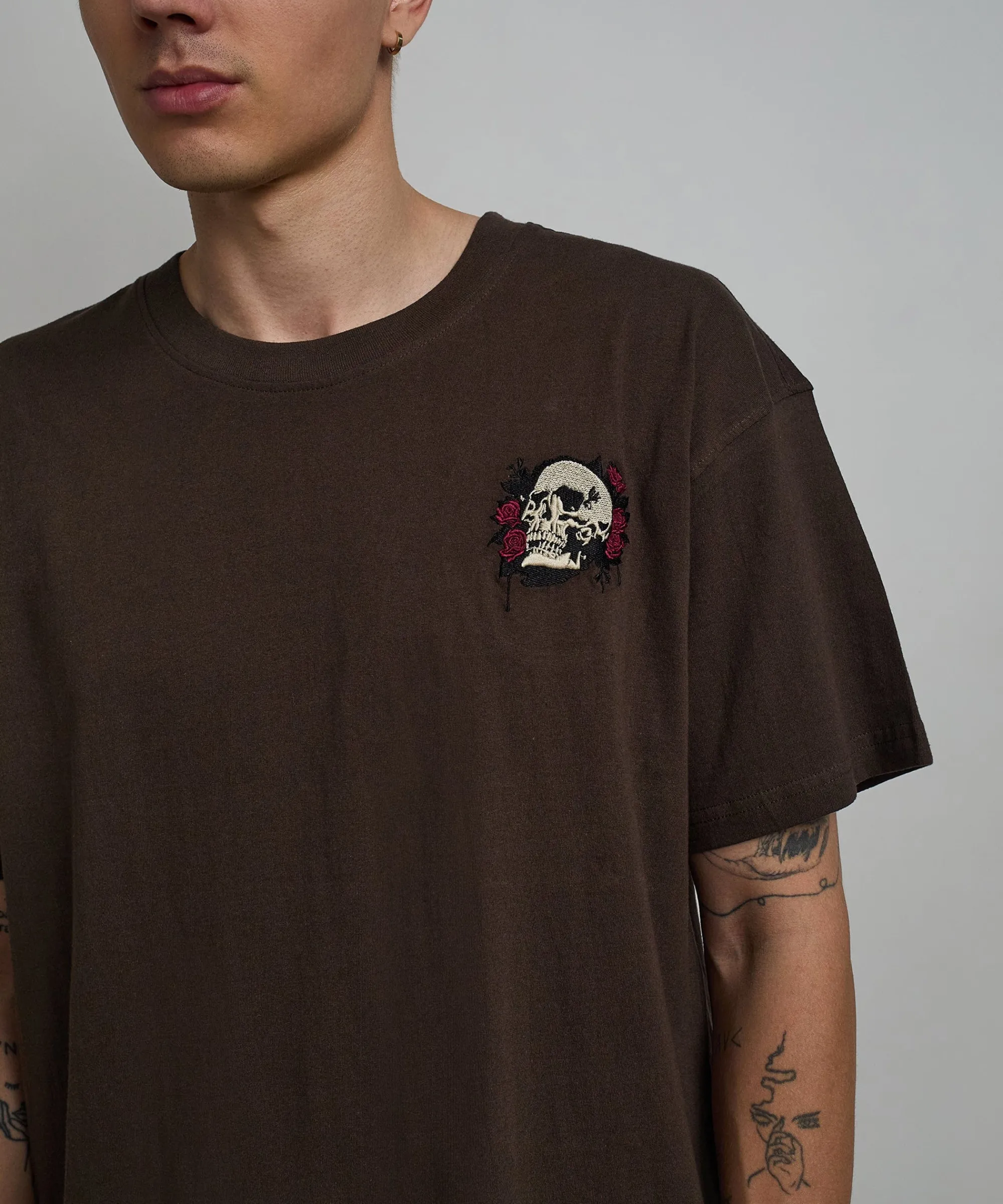 not_for_everyone_embroidered_short_sleeve_tee__brown_2.webp Cheap Not For Everyone Embroidered Short Sleeve Tee - Brown Graphic Tees