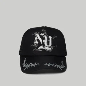 Discount NY Embroidery Trucker Hat - Black Hats