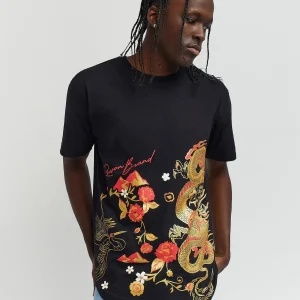 Clearance Osaka Front Print Short Sleeve Tee - Black Graphic Tees