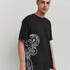 Fashion Panter Short Sleeve Graphic Print Embroidered Detail Tee - Black Graphic Tees