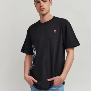 Fashion Panter Short Sleeve Graphic Print Embroidered Detail Tee - Black Graphic Tees