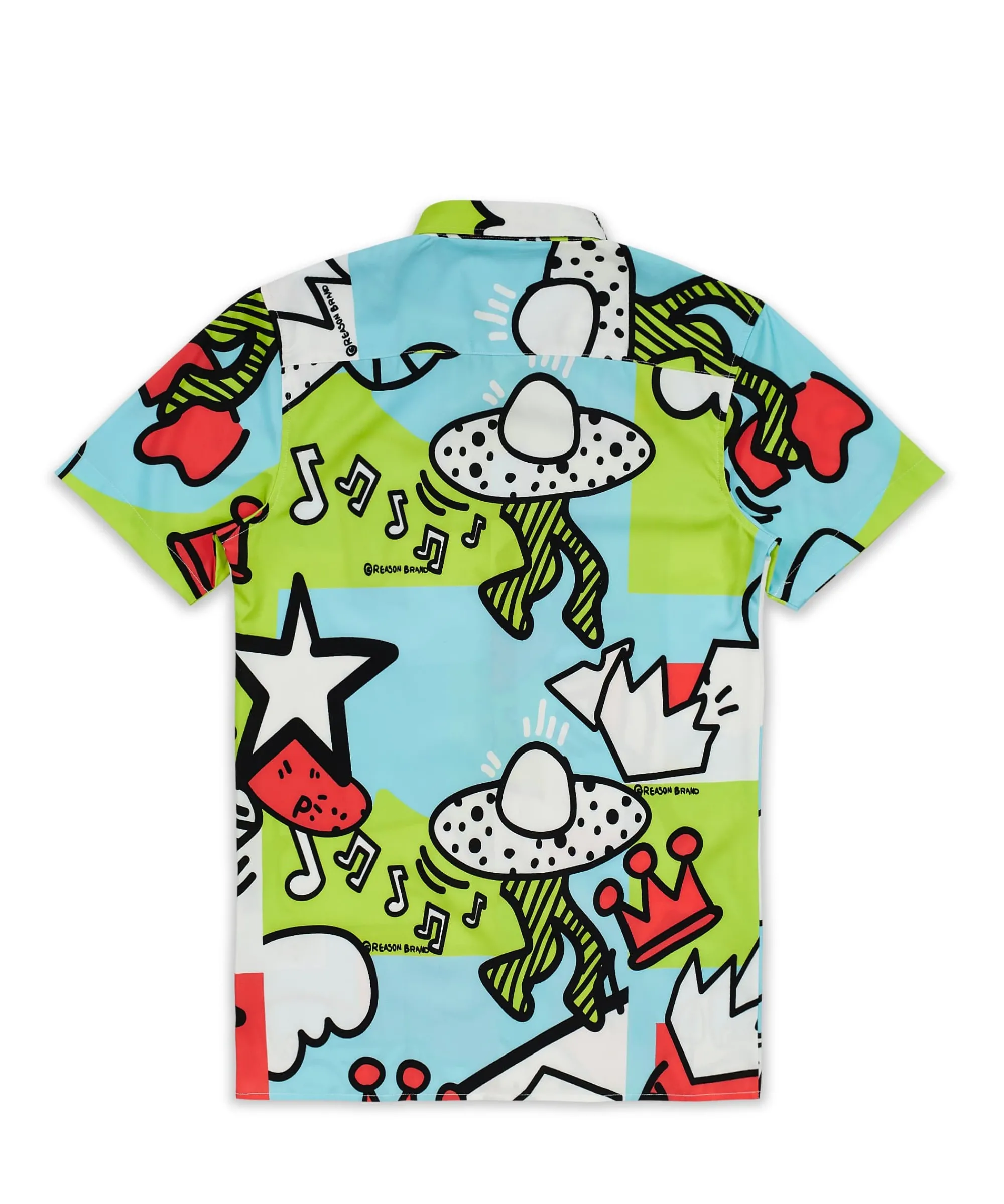 party_block_comic_print_short_sleeve_shirt__green_1.webp Sale Party Block Comic Print Short Sleeve Shirt - Green Button Downs