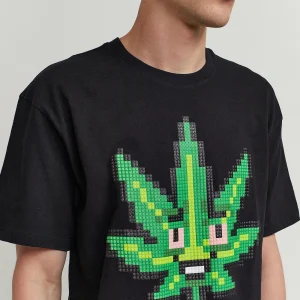 Discount Pixel Leaf Short Sleeve Tee - Black Graphic Tees