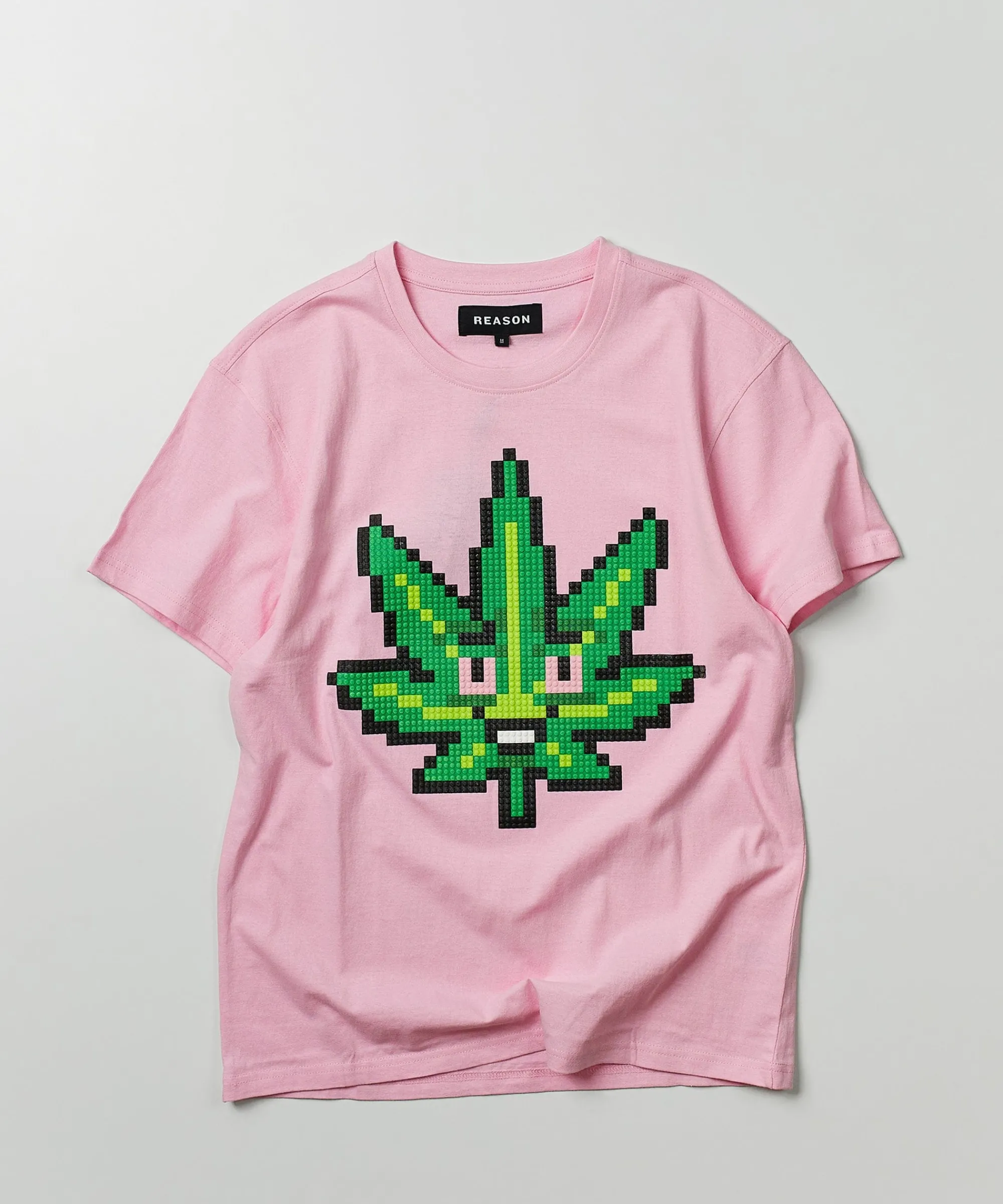 pixel_leaf_short_sleeve_tee__pink_1.webp Fashion Pixel Leaf Short Sleeve Tee - Pink Graphic Tees
