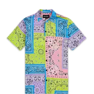 Flash Sale Plus Size Bandana Paisley Allover Print Short Sleeve Shirt Button Downs