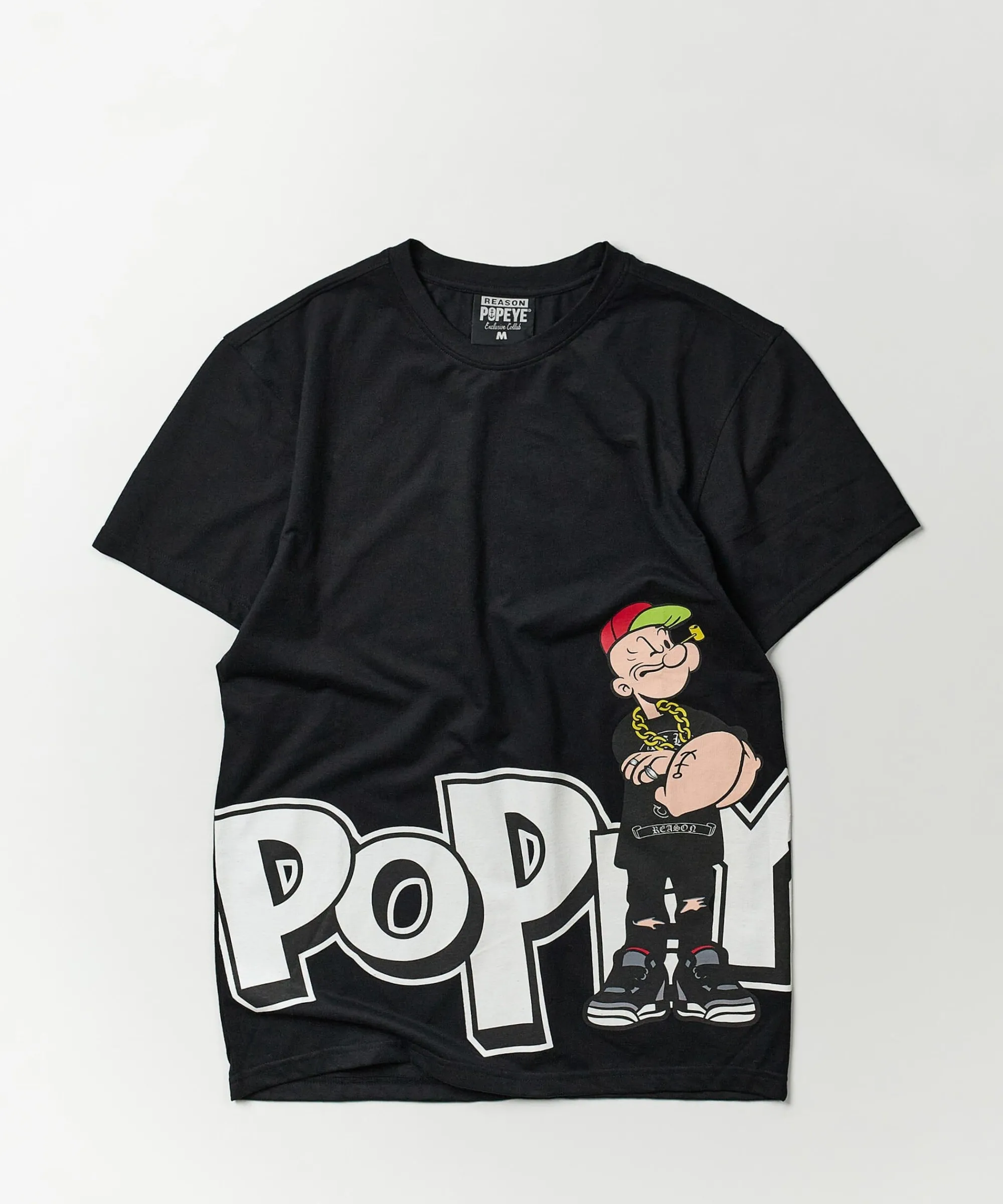 plus_size_popeye_side_print_short_sleeve_tee__black_0.webp Store Plus Size Popeye Side Print Short Sleeve Tee - Black Graphic Tees