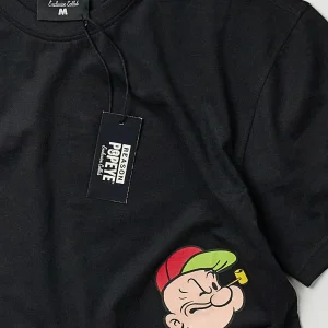 Store Plus Size Popeye Side Print Short Sleeve Tee - Black Graphic Tees