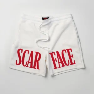 Outlet Plus Size Scarface Fleece Glitter Sugar Print Shorts - White Shorts