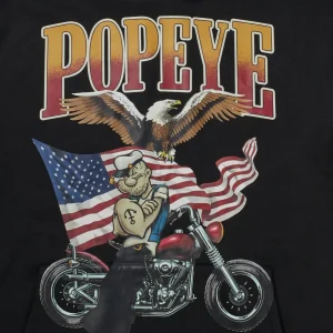 Discount Popeye Biker Graphic Print Hoodie - Black Hoodies | Hoodies