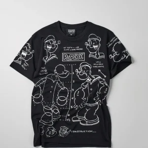 Outlet Popeye Construction Embroidered Short Sleeve Tee - Black Graphic Tees