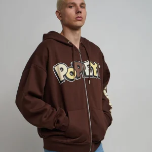 Best Popeye Full Zip Back Print Hoodie - Brown Hoodies | Hoodies