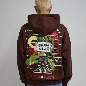 Best Popeye Full Zip Back Print Hoodie - Brown Hoodies | Hoodies