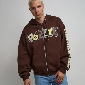 Best Popeye Full Zip Back Print Hoodie - Brown Hoodies | Hoodies