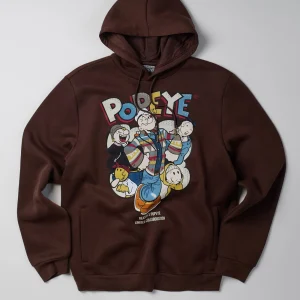Best Popeye Graphic Print Hoodie - Brown Graphic Tees
