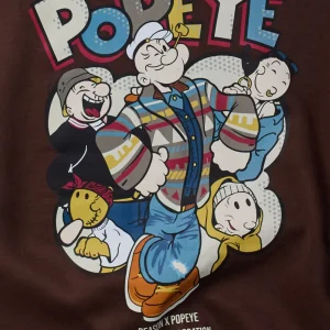 Best Popeye Graphic Print Hoodie - Brown Graphic Tees