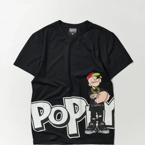 Cheap Popeye Side Print Short Sleeve Tee - Black Graphic Tees