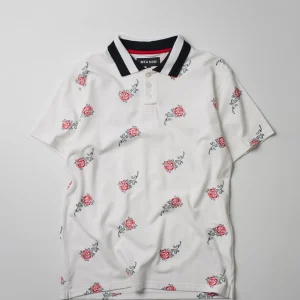 Discount Rose Allover Print Polo - White Polos | Graphic Tees