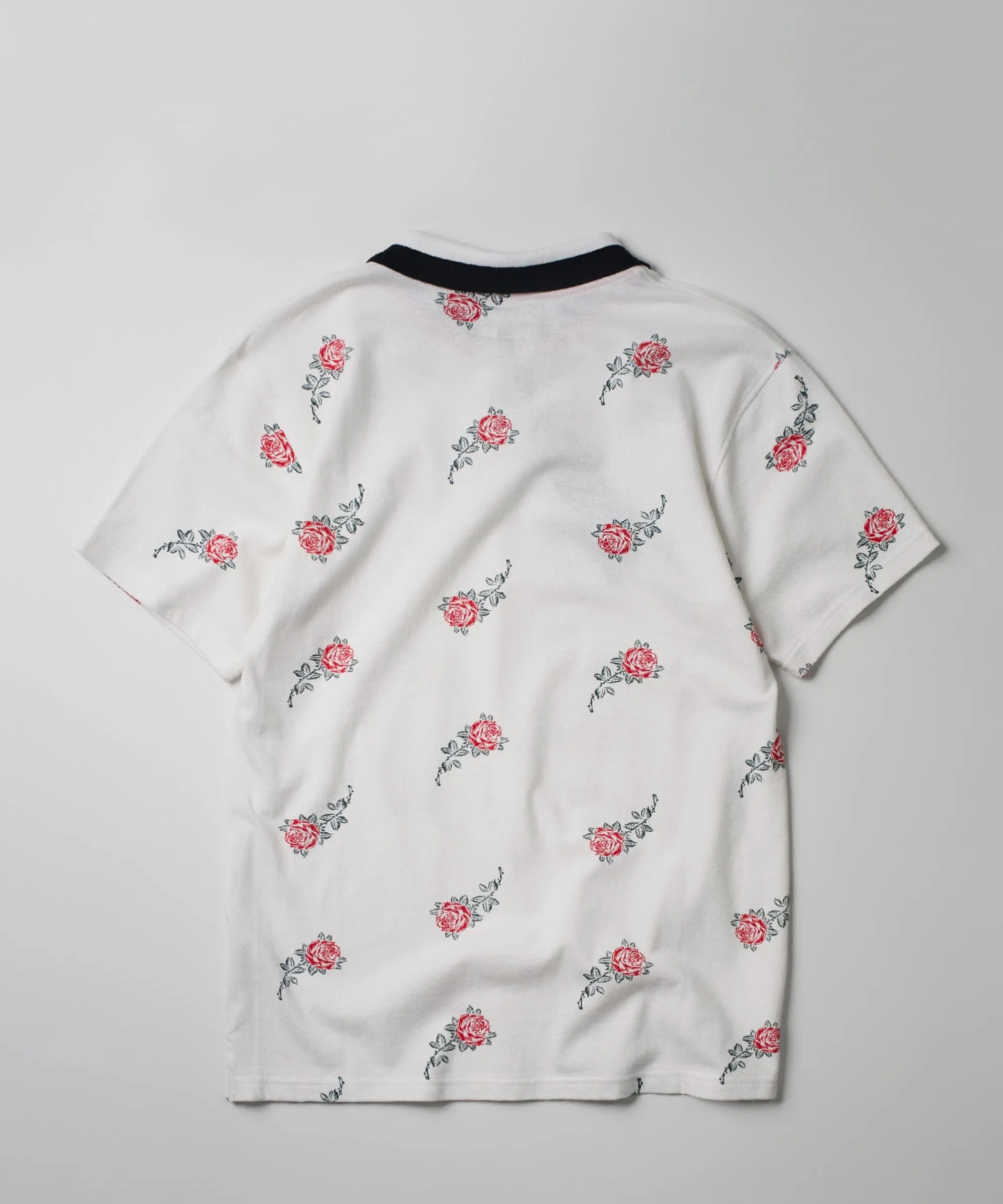 rose_allover_print_polo__white_2.webp Discount Rose Allover Print Polo - White Polos | Graphic Tees
