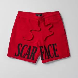 Fashion Scarface Fleece Glitter Sugar Print Shorts - Red Shorts
