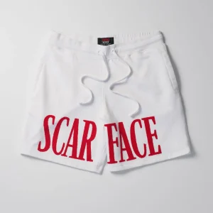 Best Sale Scarface Fleece Glitter Sugar Print Shorts - White Shorts