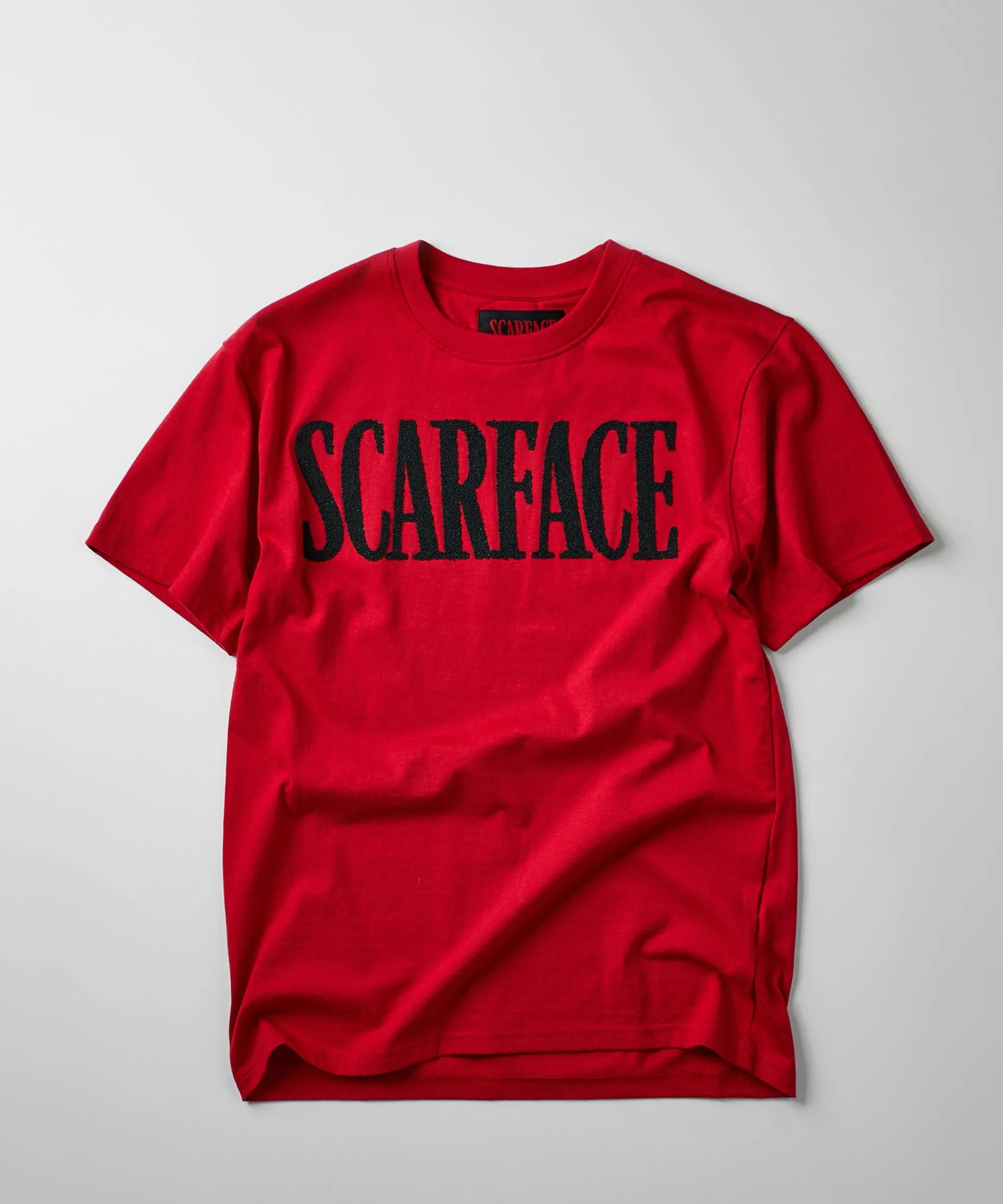 scarface_logo_caviar_print_short_sleeve_tee__red_1.webp Store Scarface Logo Caviar Print Short Sleeve Tee - Red Graphic Tees