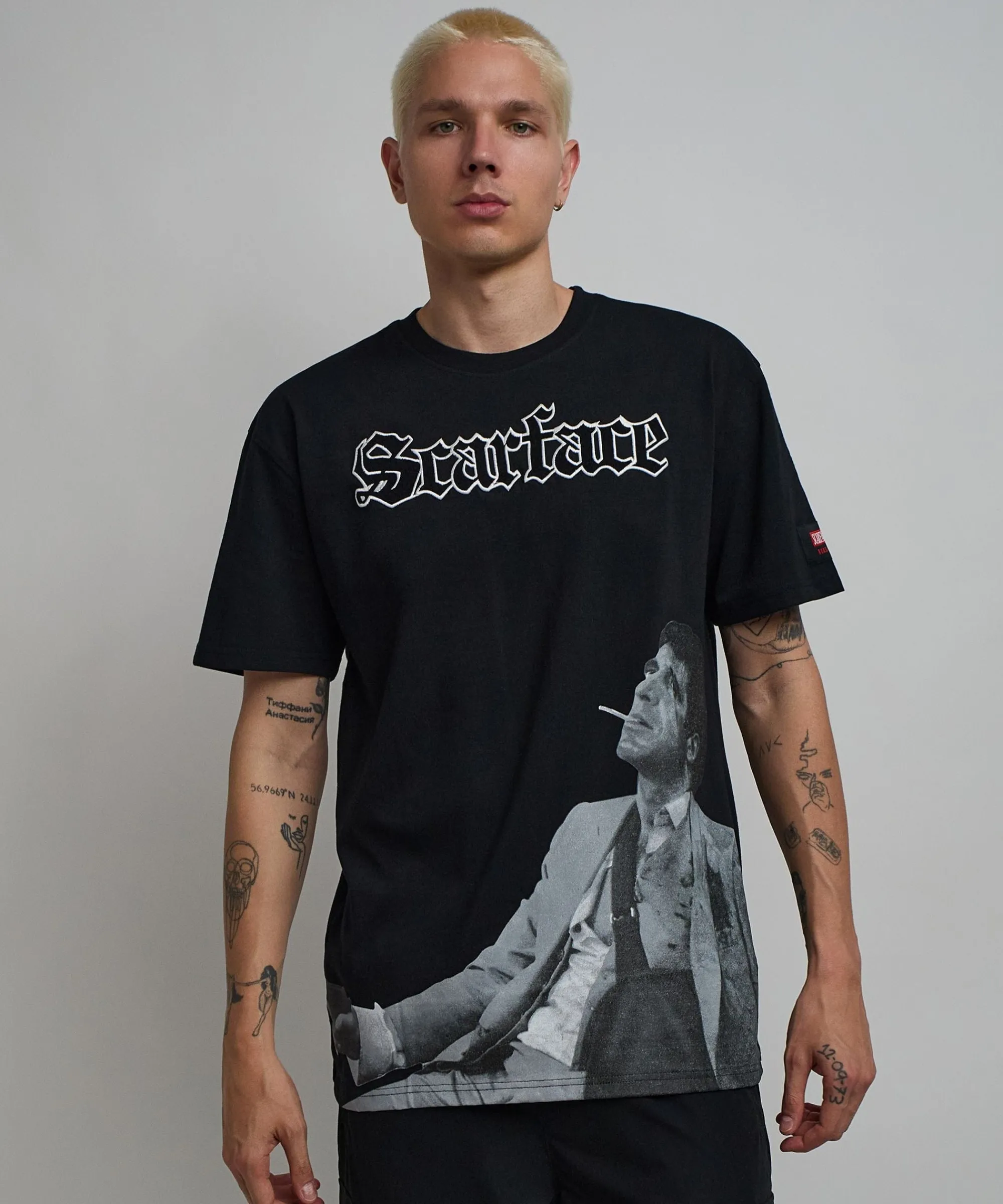 scarface_old_english_short_sleeve_tee__black_0.webp Shop Scarface Old English Short Sleeve Tee - Black Graphic Tees