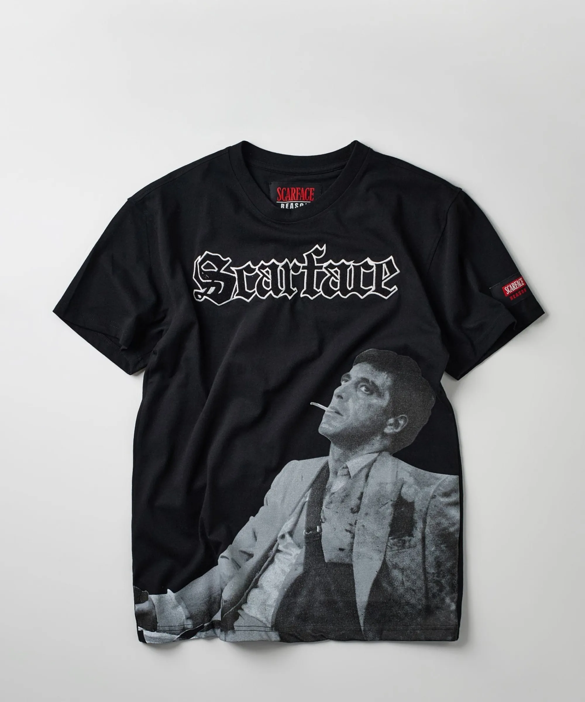scarface_old_english_short_sleeve_tee__black_1.webp Shop Scarface Old English Short Sleeve Tee - Black Graphic Tees