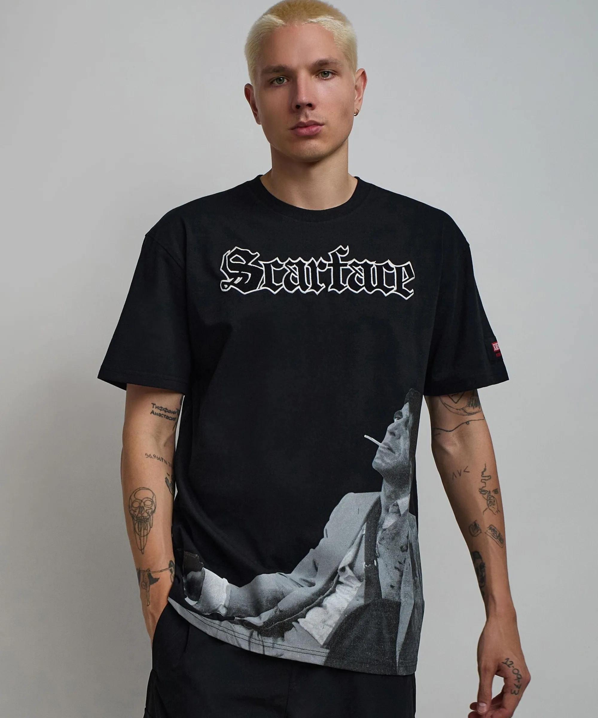 scarface_old_english_short_sleeve_tee__black_4.webp Shop Scarface Old English Short Sleeve Tee - Black Graphic Tees