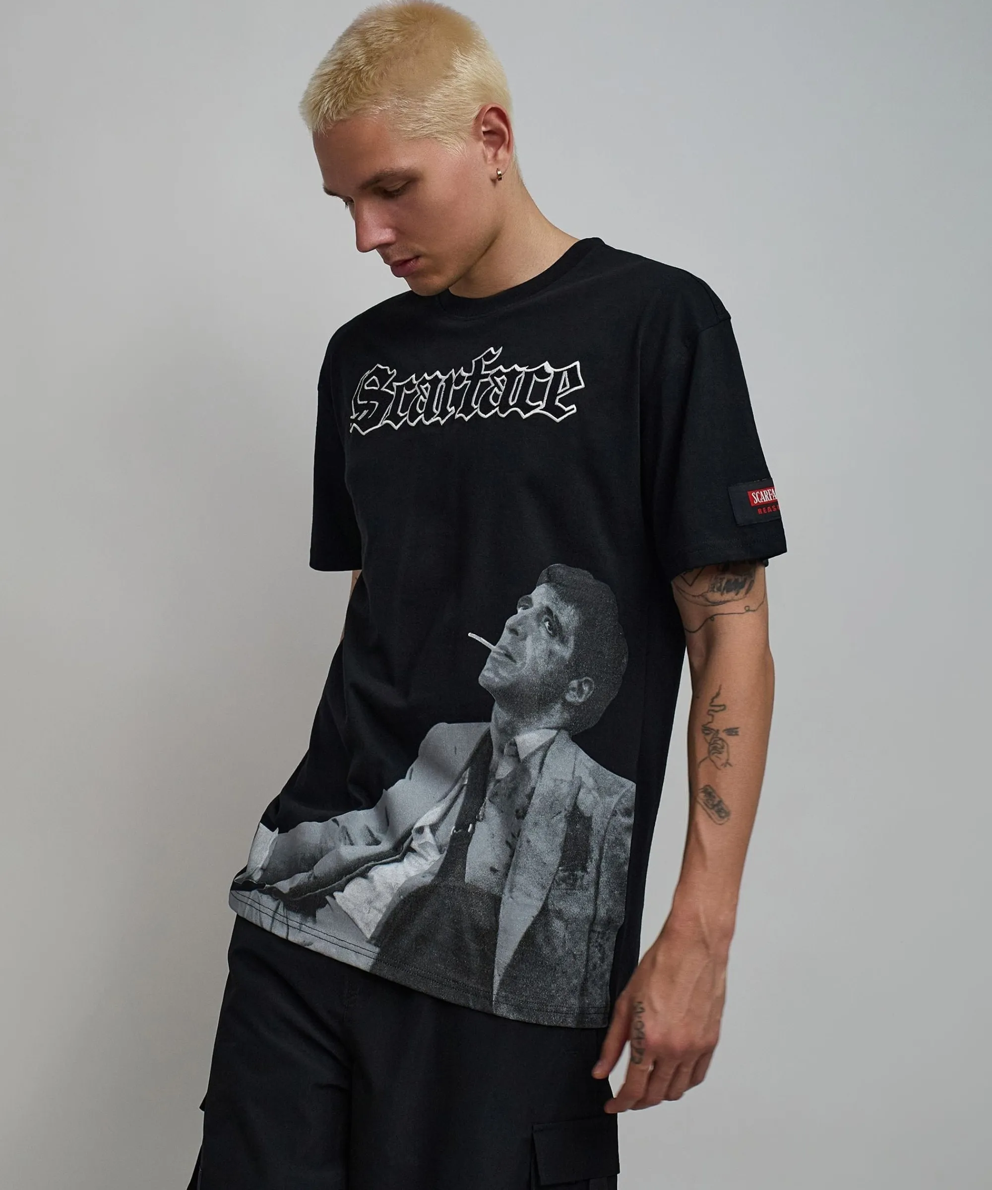 scarface_old_english_short_sleeve_tee__black_5.webp Shop Scarface Old English Short Sleeve Tee - Black Graphic Tees