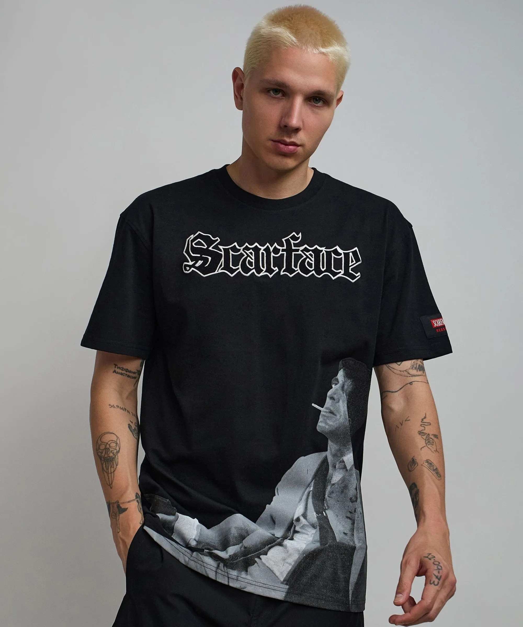 scarface_old_english_short_sleeve_tee__black_6.webp Shop Scarface Old English Short Sleeve Tee - Black Graphic Tees