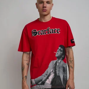 Fashion Scarface Old English Short Sleeve Tee - Red Graphic Tees