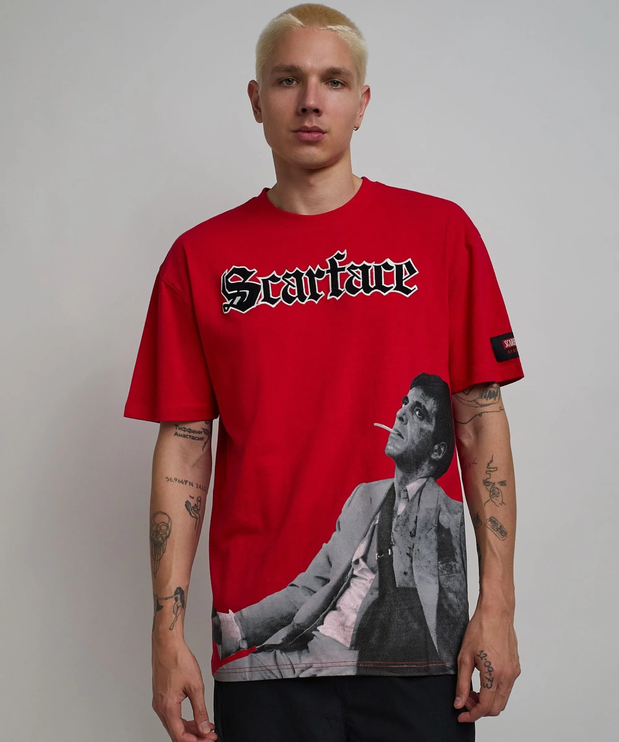 scarface_old_english_short_sleeve_tee__red_0.webp Fashion Scarface Old English Short Sleeve Tee - Red Graphic Tees