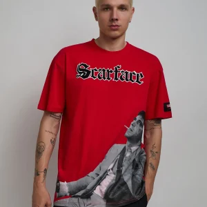 Fashion Scarface Old English Short Sleeve Tee - Red Graphic Tees