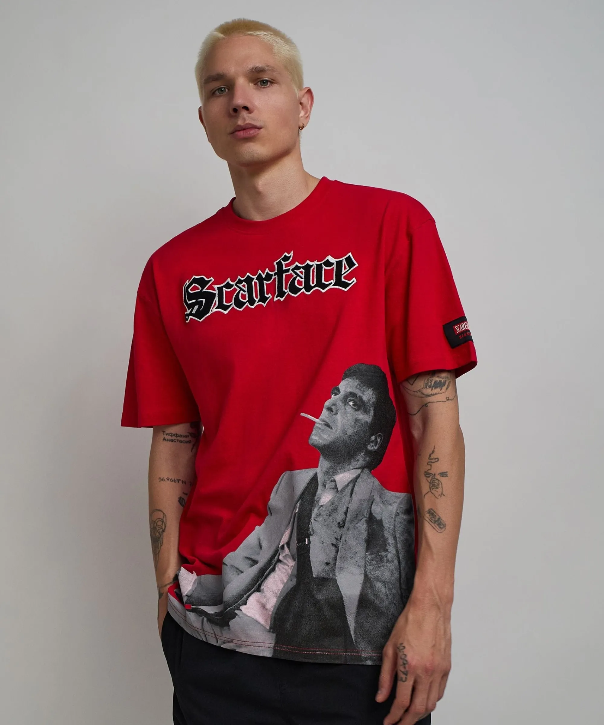 scarface_old_english_short_sleeve_tee__red_5.webp Fashion Scarface Old English Short Sleeve Tee - Red Graphic Tees