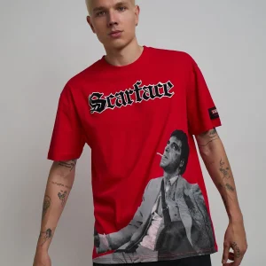Fashion Scarface Old English Short Sleeve Tee - Red Graphic Tees