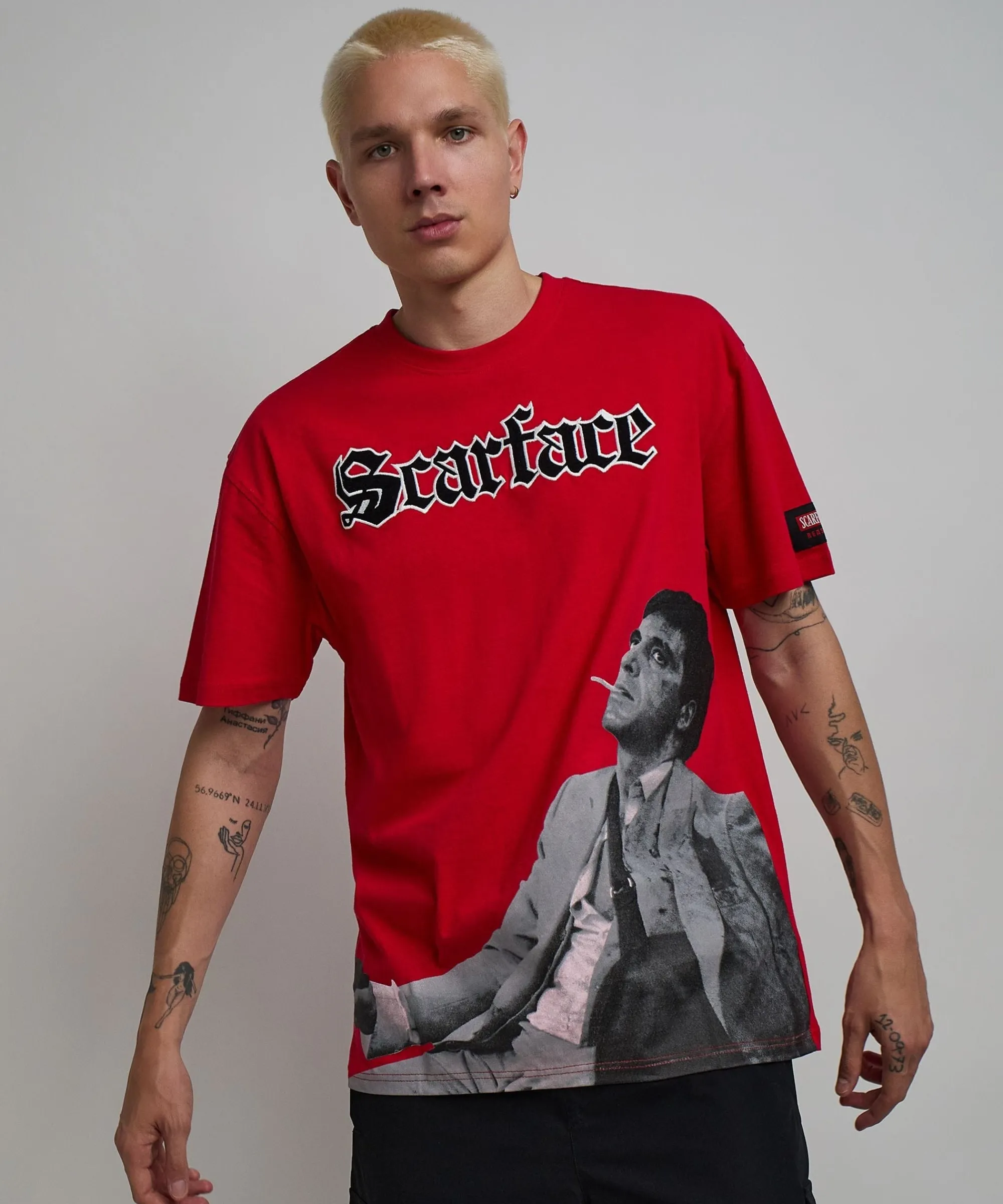 scarface_old_english_short_sleeve_tee__red_6.webp Fashion Scarface Old English Short Sleeve Tee - Red Graphic Tees