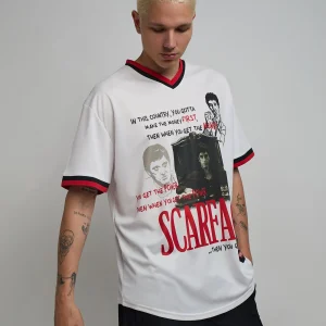 Shop Scarface™ Pinstripe Baseball Jersey - White Jerseys