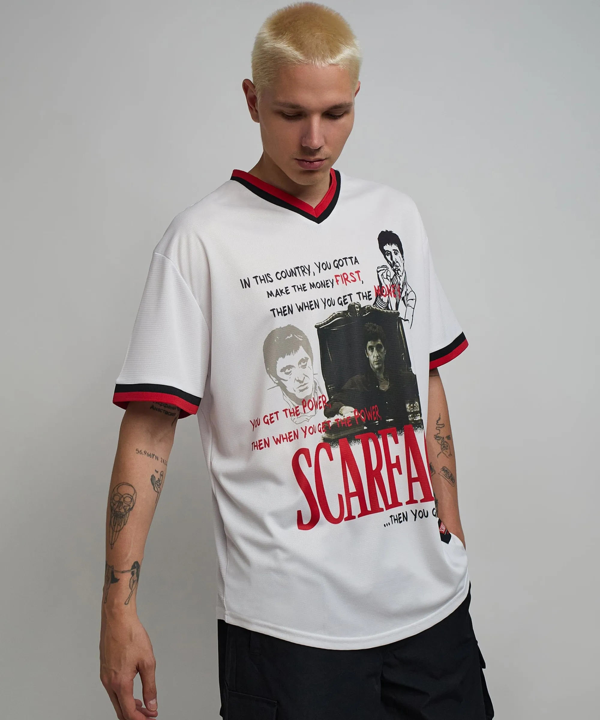 scarface_pinstripe_baseball_jersey__white_1.webp Shop Scarface™ Pinstripe Baseball Jersey - White Jerseys