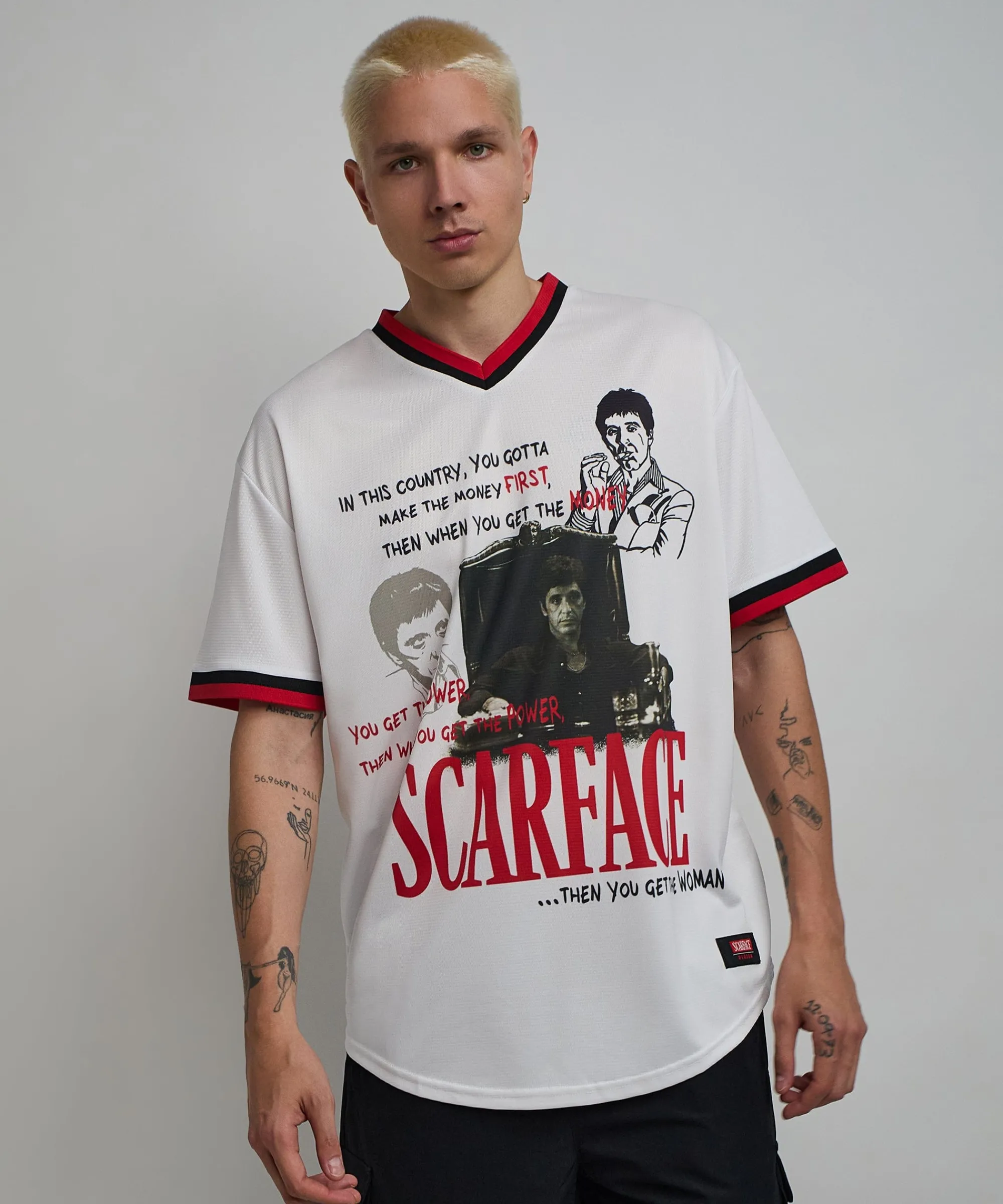 scarface_pinstripe_baseball_jersey__white_4.webp Shop Scarface™ Pinstripe Baseball Jersey - White Jerseys