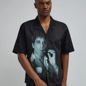 Sale Scarface Tony Montana Short Sleeve Shirt Box Fit - Black Button Downs