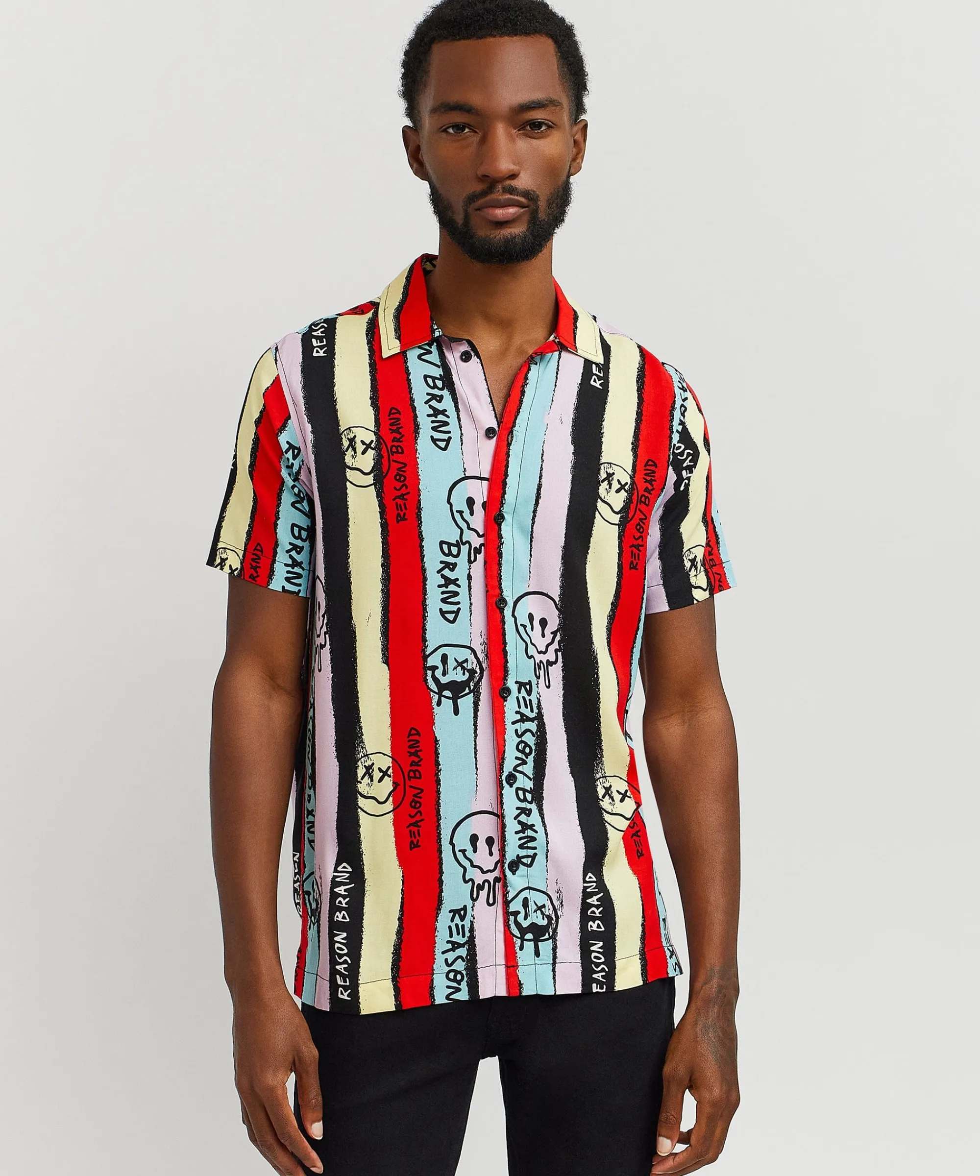 smiley_face_allover_print_short_sleeve_shirt_0.webp New Smiley Face Allover Print Short Sleeve Shirt Button Downs