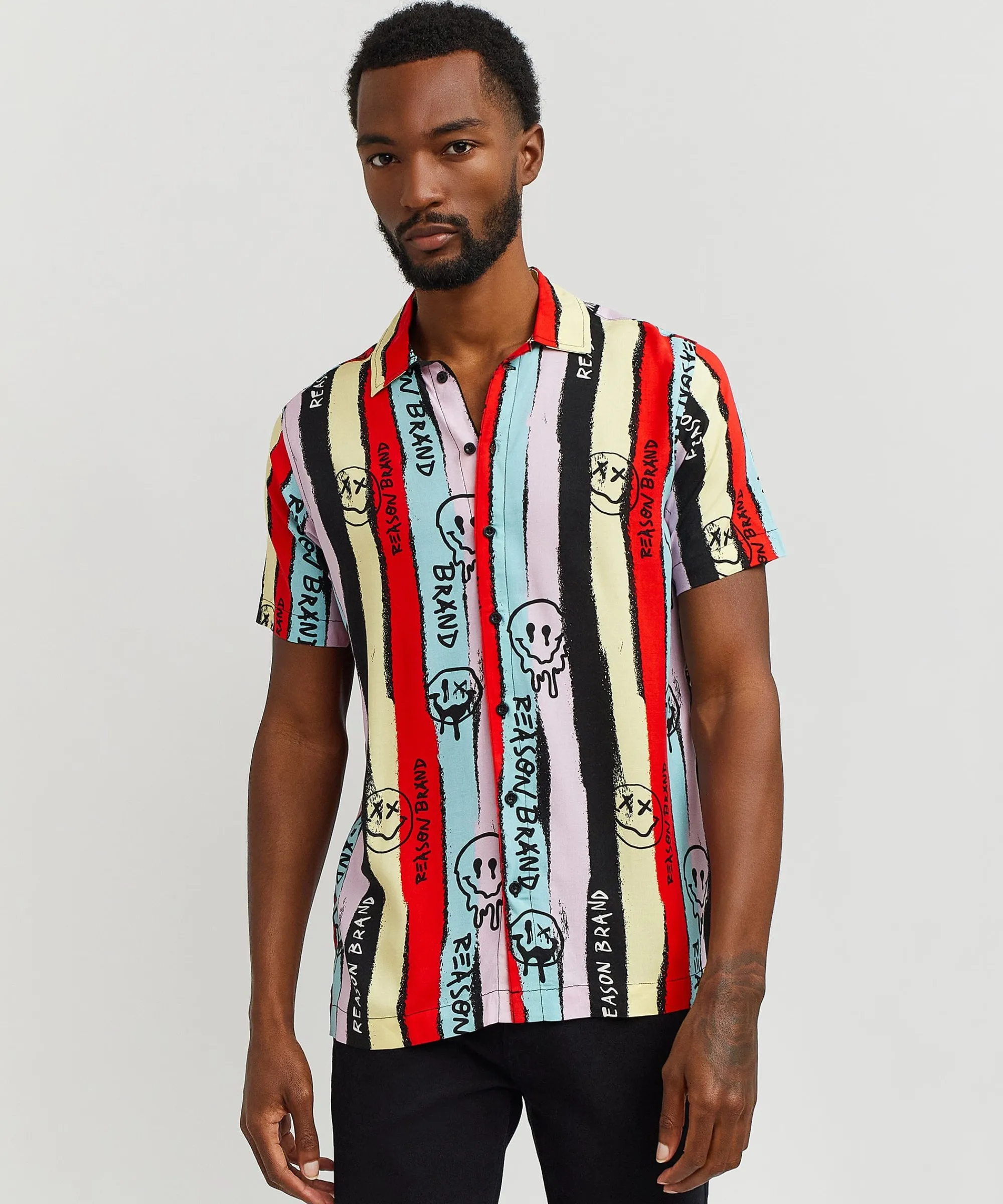 smiley_face_allover_print_short_sleeve_shirt_4.webp New Smiley Face Allover Print Short Sleeve Shirt Button Downs