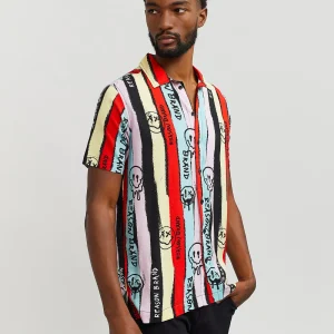 New Smiley Face Allover Print Short Sleeve Shirt Button Downs