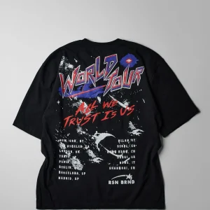 Shop Stay True World Tour Oversized Front And Back Print Tee - Black Oversized Tees | Graphic Tees