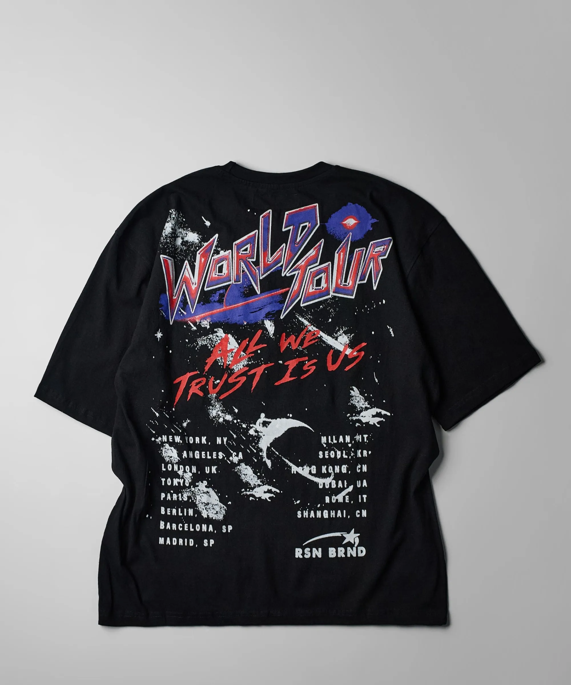 Shop Stay True World Tour Oversized Front And Back Print Tee - Black Oversized Tees | Graphic Tees
