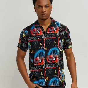 Online Street Art Allover Print Short Sleeve Shirt Button Downs