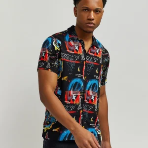 Online Street Art Allover Print Short Sleeve Shirt Button Downs