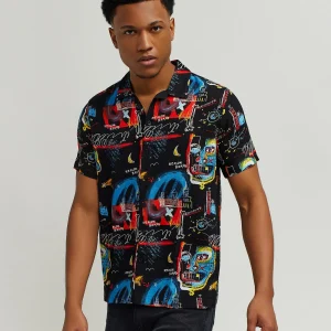 Online Street Art Allover Print Short Sleeve Shirt Button Downs