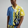 Cheap Stripes And Flames Split Short Sleeve Shirt Button Downs