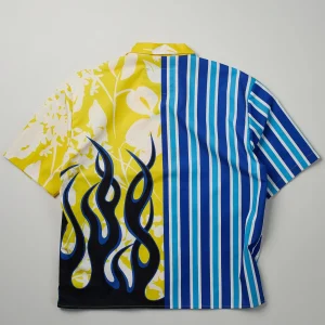 Cheap Stripes And Flames Split Short Sleeve Shirt Button Downs
